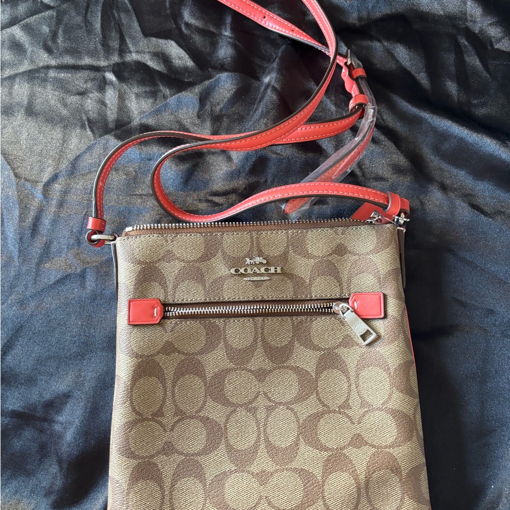 Coach Tan and Red Crossbody Bag